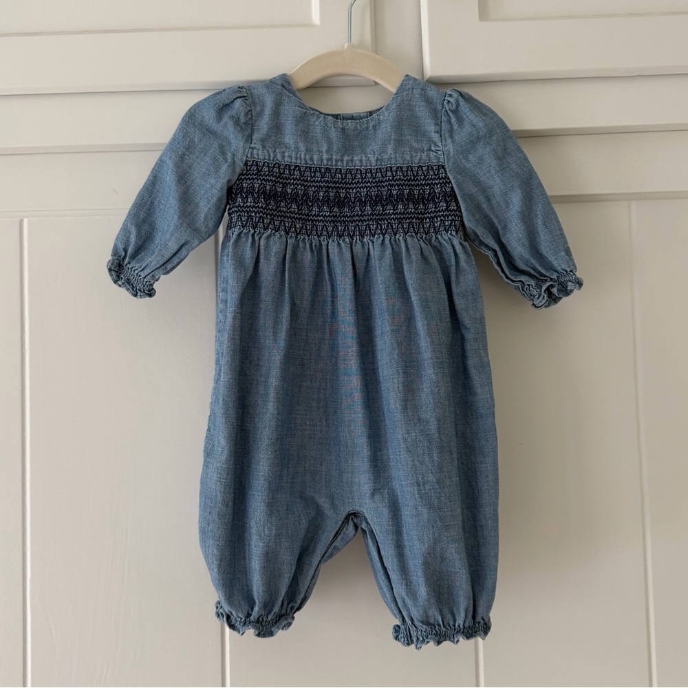 Ralph Lauren Light Blue Chambray Baby Romper